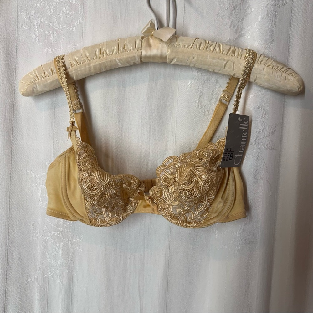 Vintage Chantelle Gold Lace Bra
